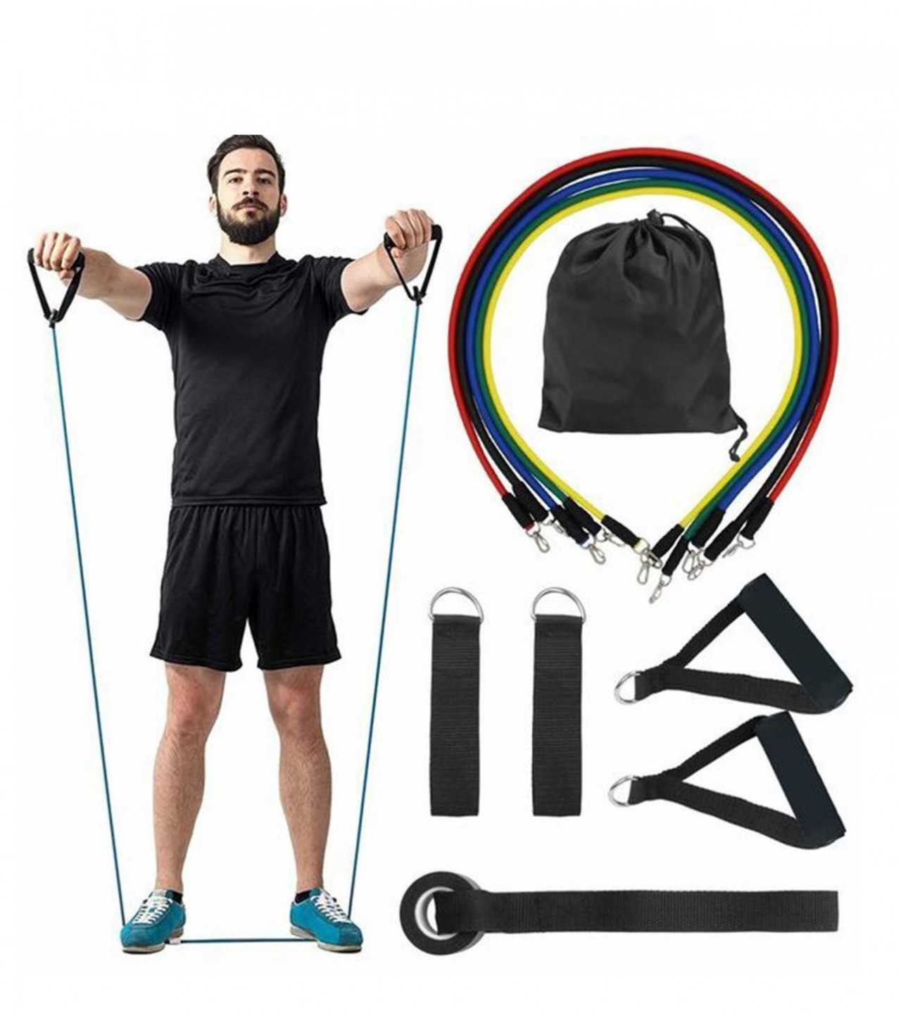 Resistance Bands Set of 11 Pieces with Door Anchor, Handles, Waterproof Carry Bag